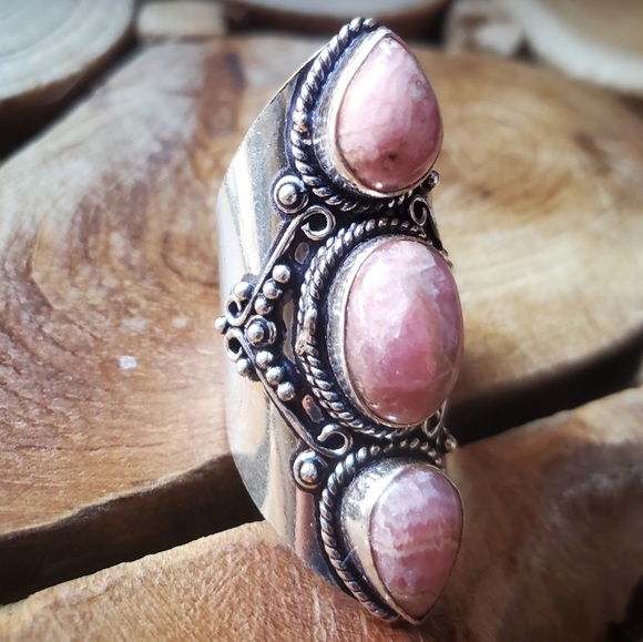 New Rhodochrosite 925 Silver Statement Ring. - Picture 13 of 16